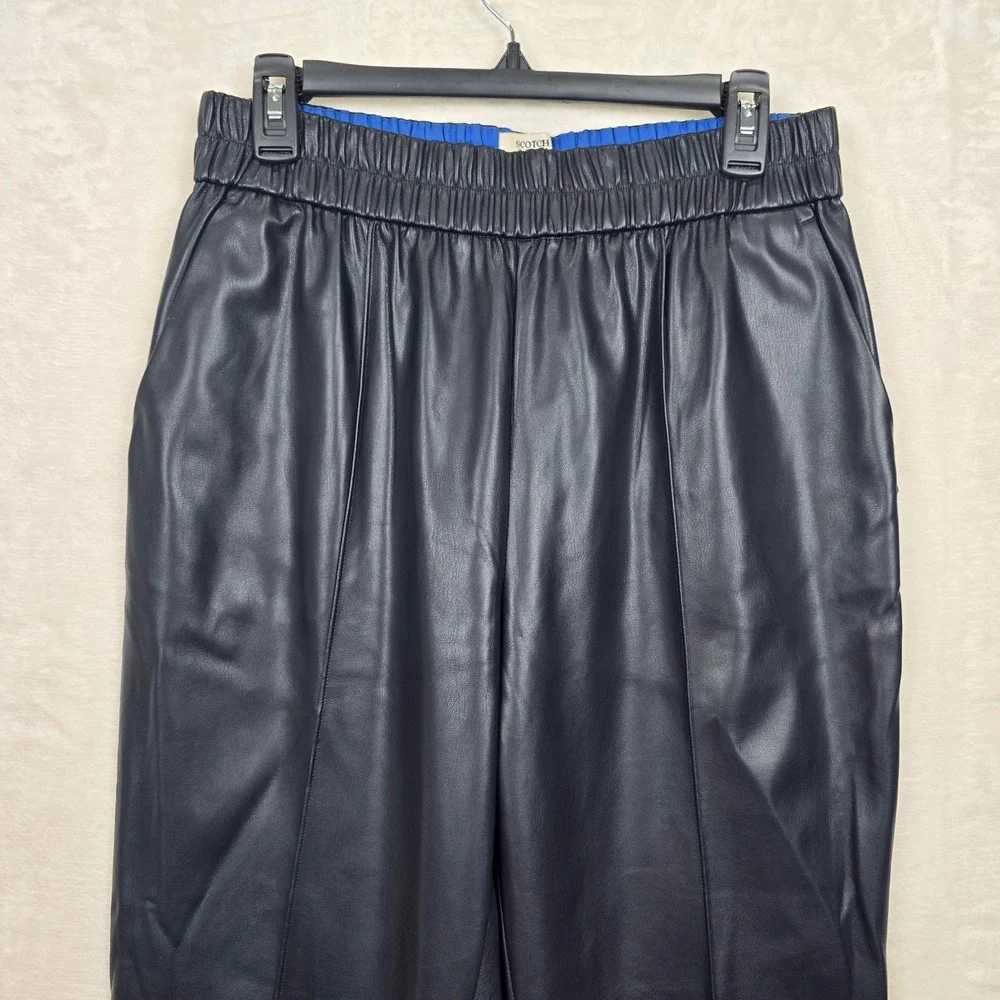 Scotch &‎ Soda Estelle Navy Blue Faux Leather Elastic Waist Tapered Pants Large